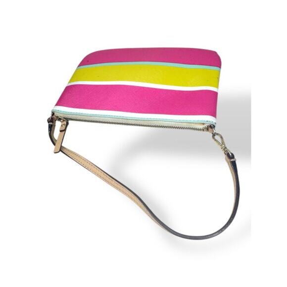 Kate Spade Multicolor Stripe Wristlet Pink Yellow Small Pouch Cute - Picture 4 of 6
